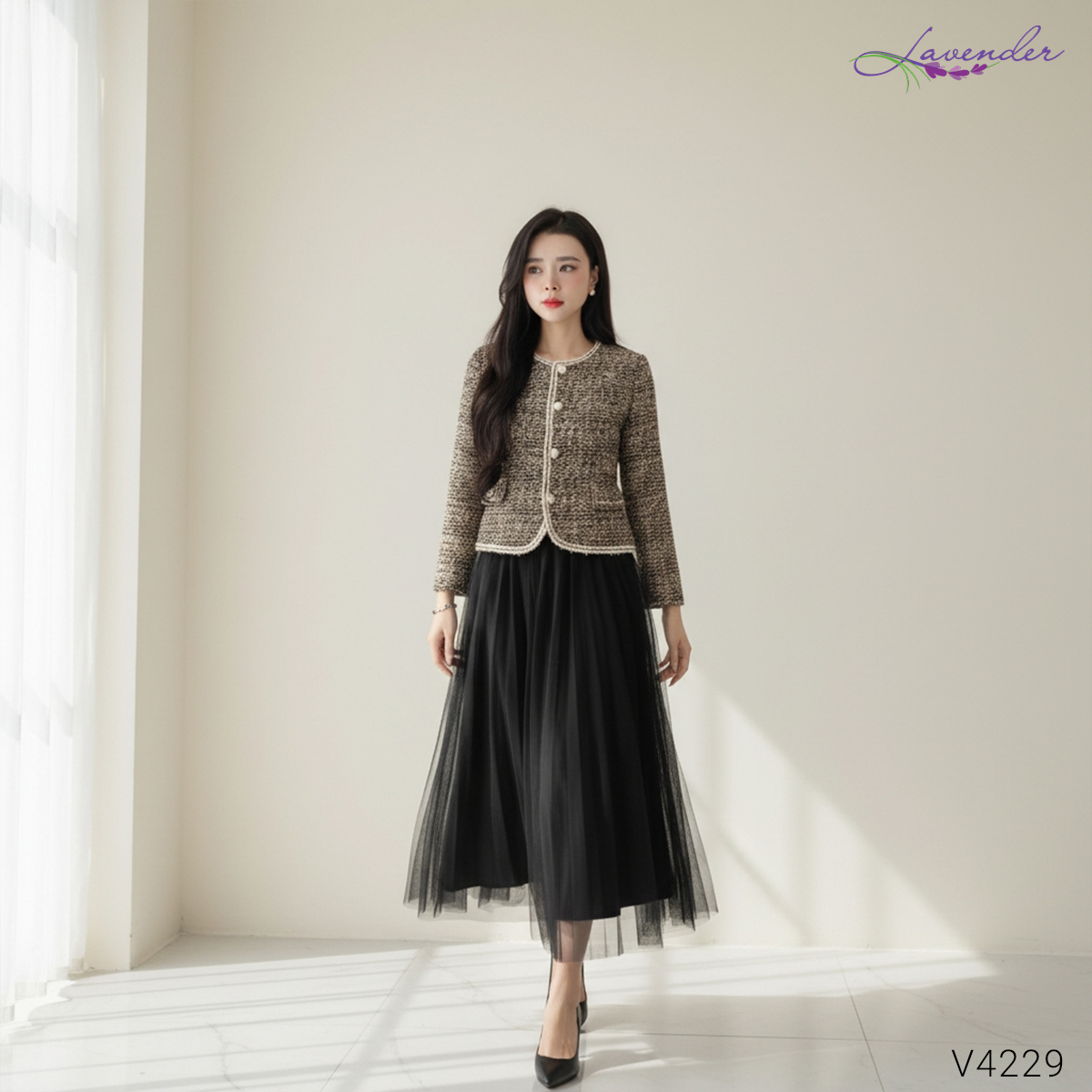 Áo dạ tweed phối viền cổ tròn V4229_thumbnail_2