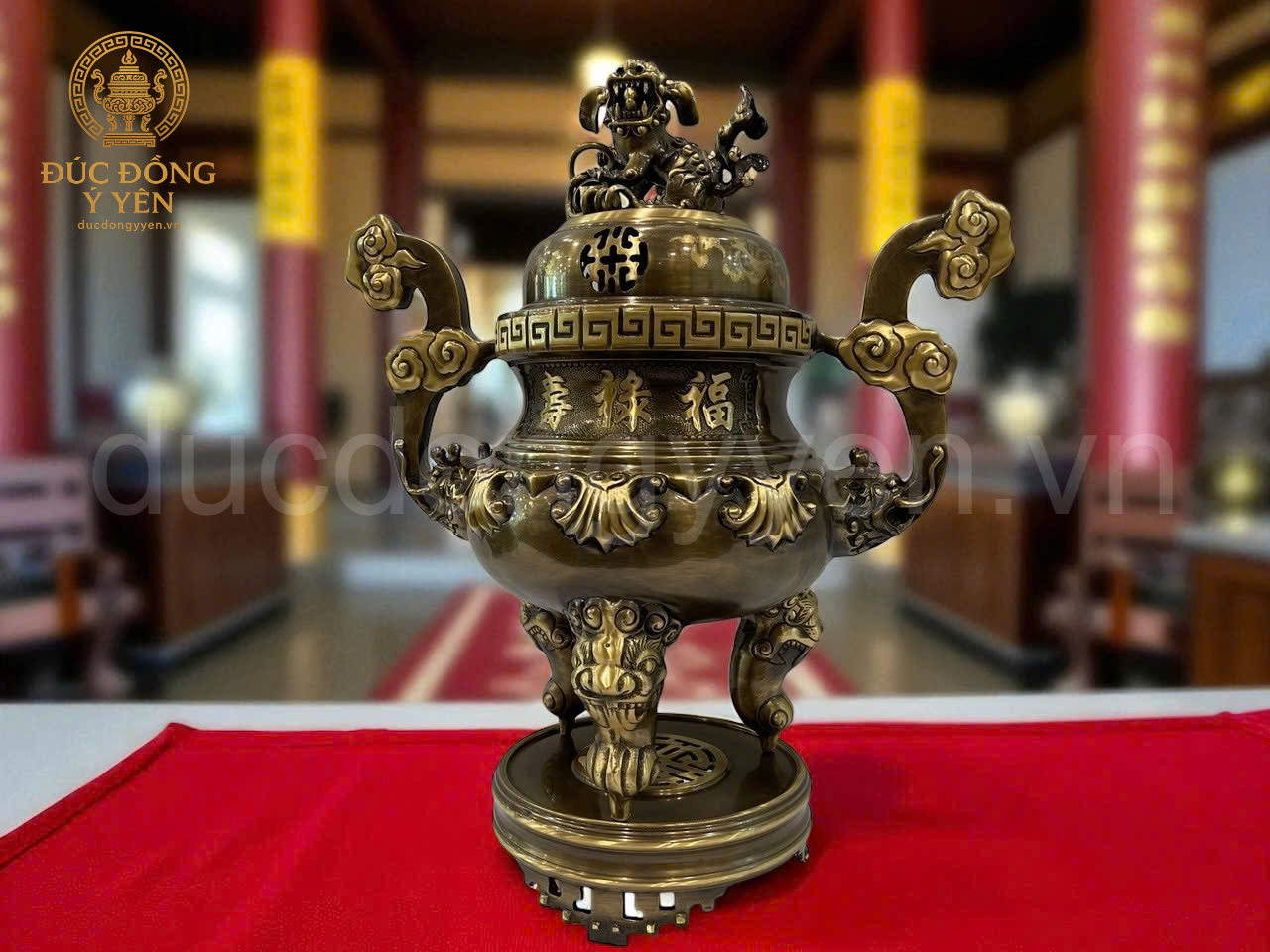 Bộ đồ thờ tam sự đúc đồng vàng thau hoa văn chạm sòi màu gải cổ _thumbnail_4