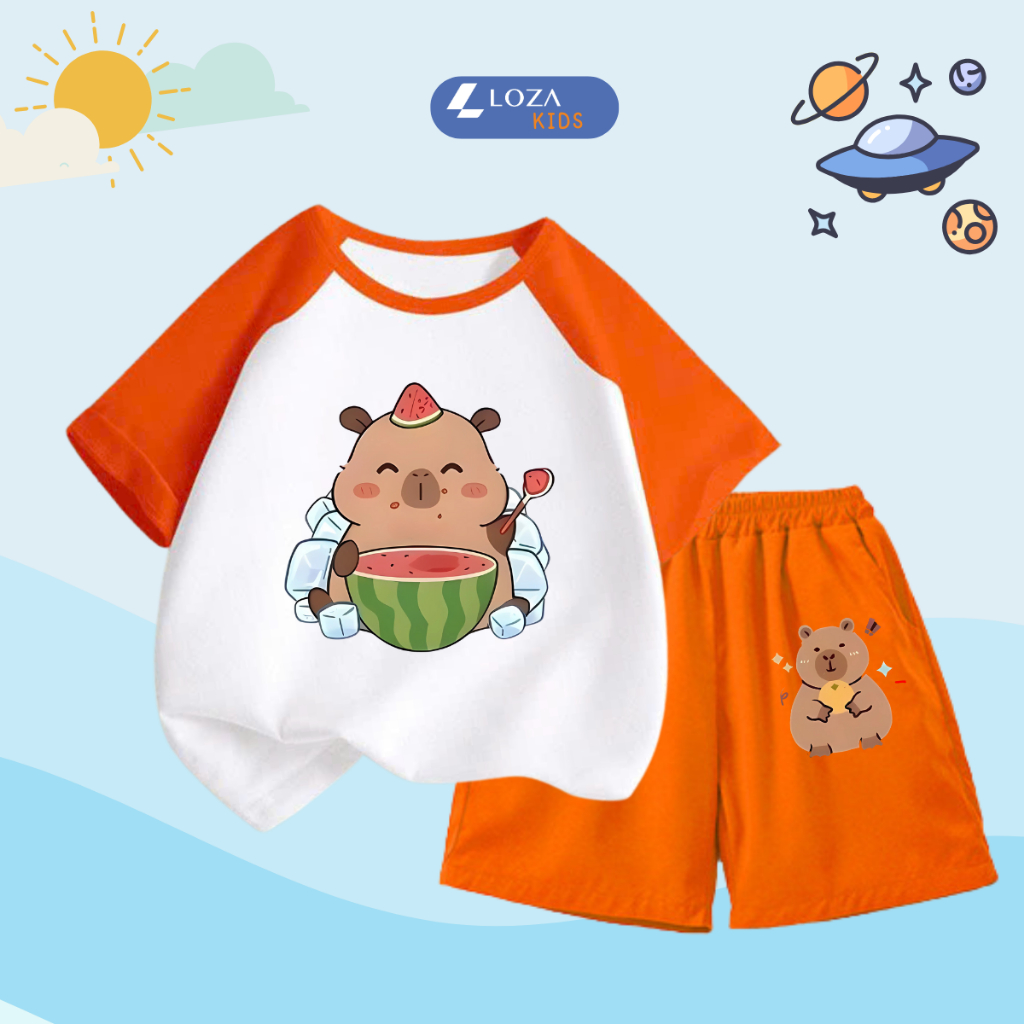 Bộ quần áo trẻ em phối màu in hình 'Capybara dưa hấu'- Loza Kids BD031_thumbnail_2