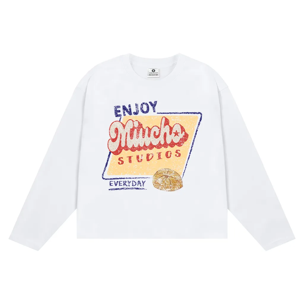 Áo thun boxy unisex tay dài Enjoy Miucho Studios 2646 vải cotton thoáng mát co giãn 2c cổ tròn in mix