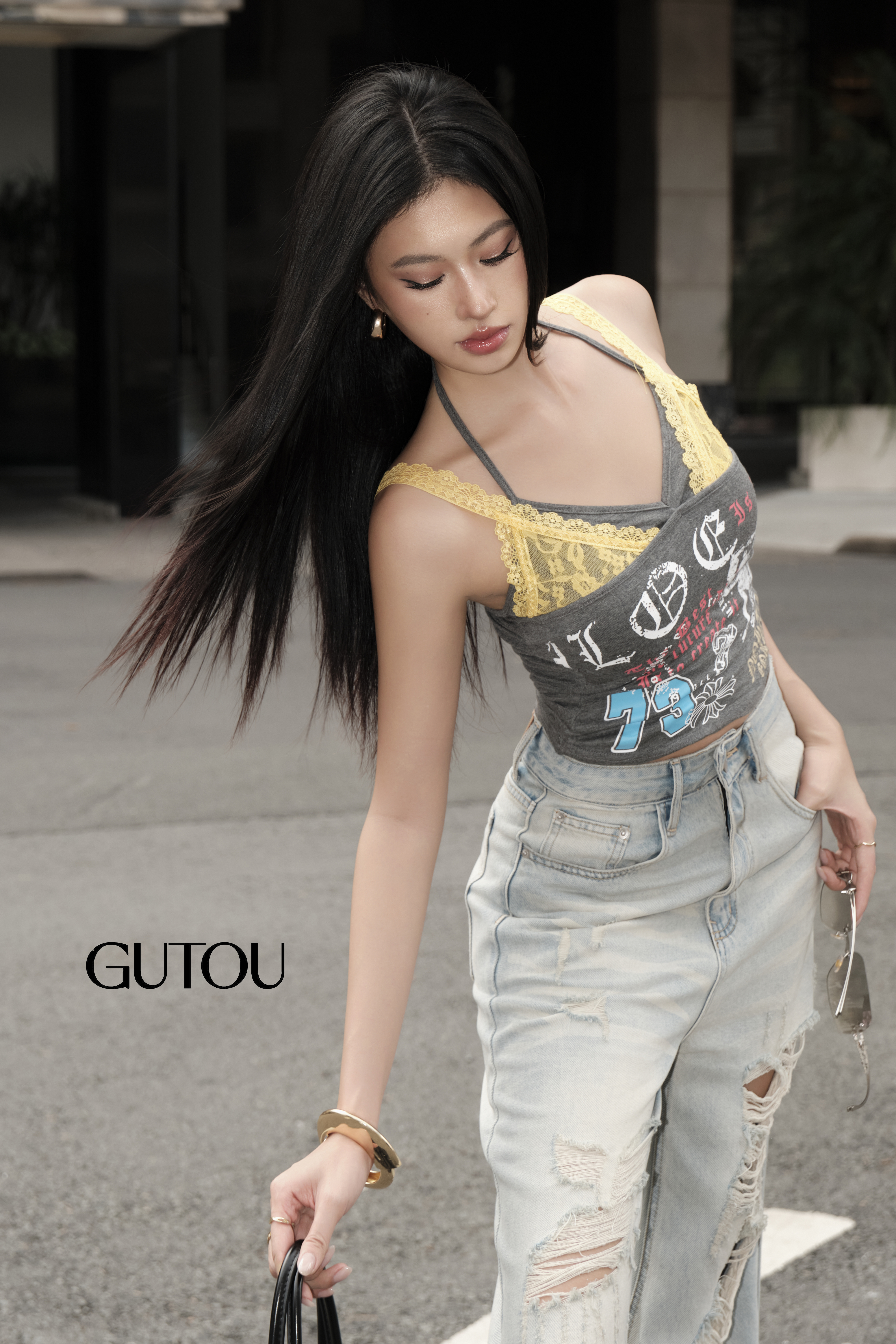 [ GUTOU ] Quần Jean Suông Rách Gối Wash Sáng_thumbnail_5