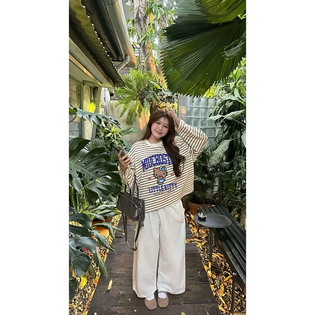 Áo thun boxy nữ tay dài Miucho vải bo rip thoáng mát cổ tròn Kitty đáng yêu in mix 2697_thumbnail_7