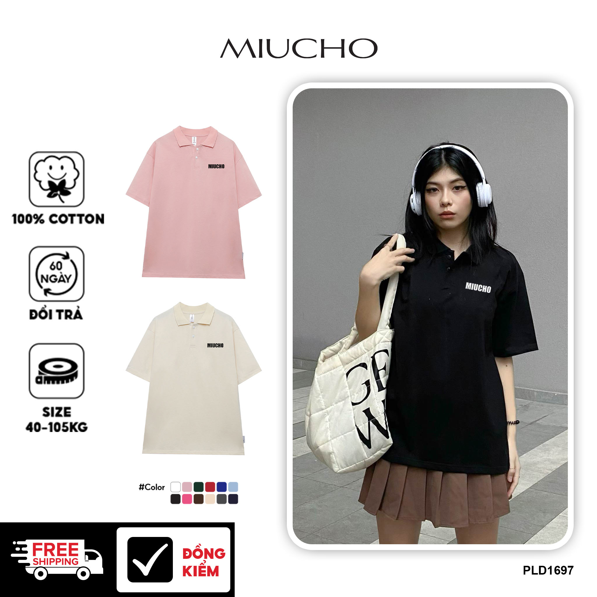 Áo polo nữ form rộng chất vải cotton co giãn thoáng mát PLD1697 Miucho in basic
