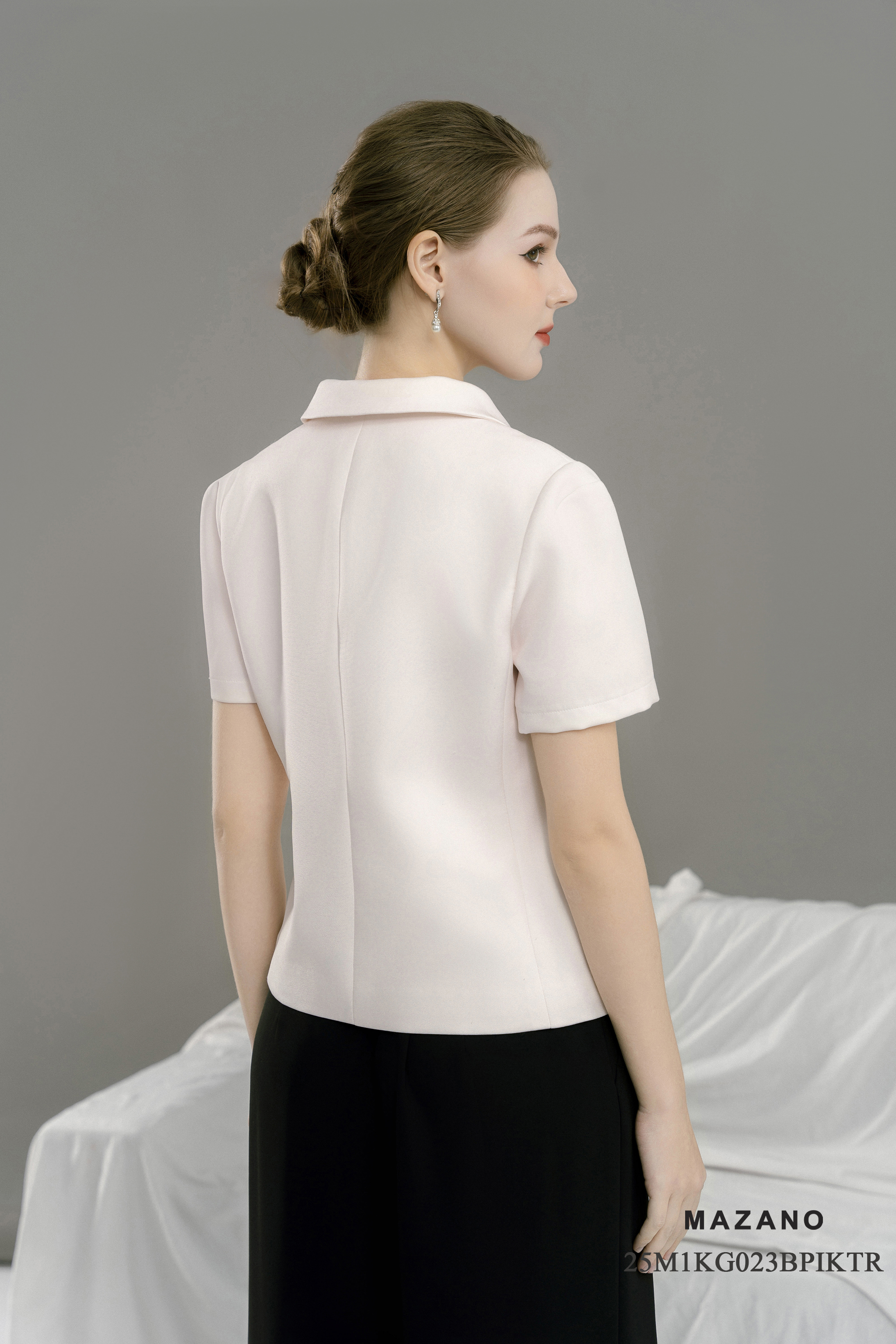 Áo ký giả Vải thô chun In họa tiết hoa hồng Cổ bẻ Tay ngắn Dài dưới eo_thumbnail_5