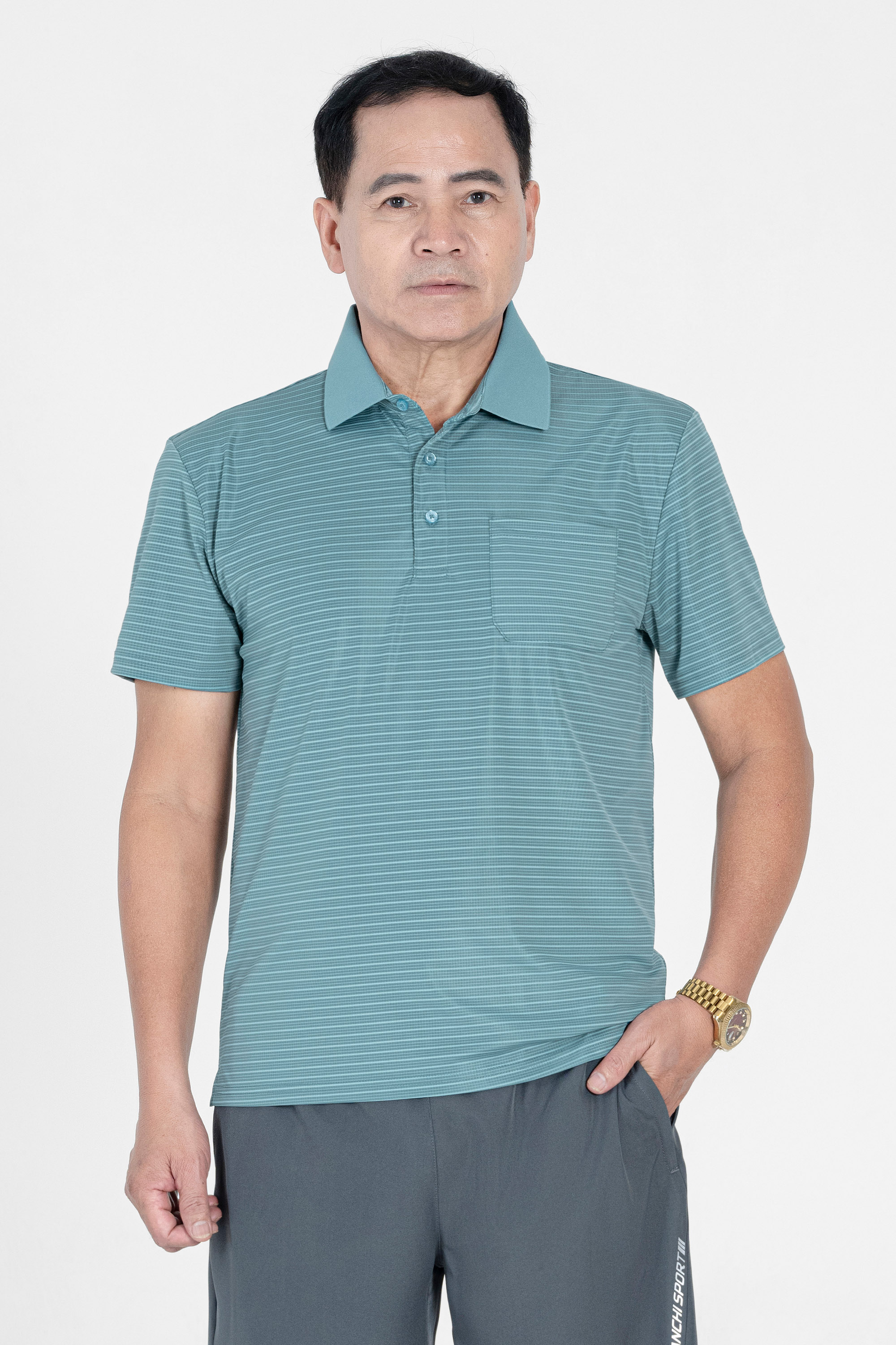 Áo Polo Túi Ngực Nam Trung Niên ANCHI Chất Liệu Cotton Cao Cấp Có Xẻ Tà Màu Xanh Ngọc