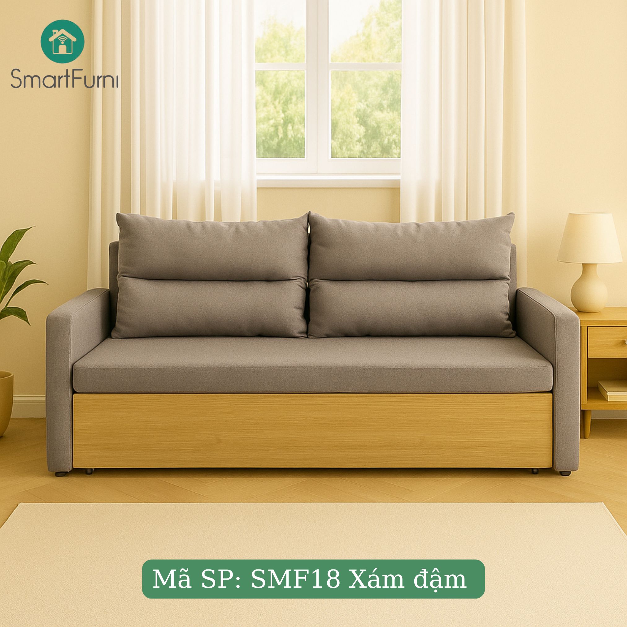Sofa giường thông minh SmartFurni SMF17A - Bọc vải Lanh Canvas, gối kép _thumbnail_22