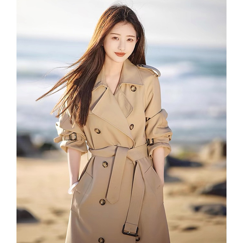 Áo mangto nữ dáng dài màu nâu nhạt, áo khoác măng tô dáng dài 2 hàng cúc Logastore_L310