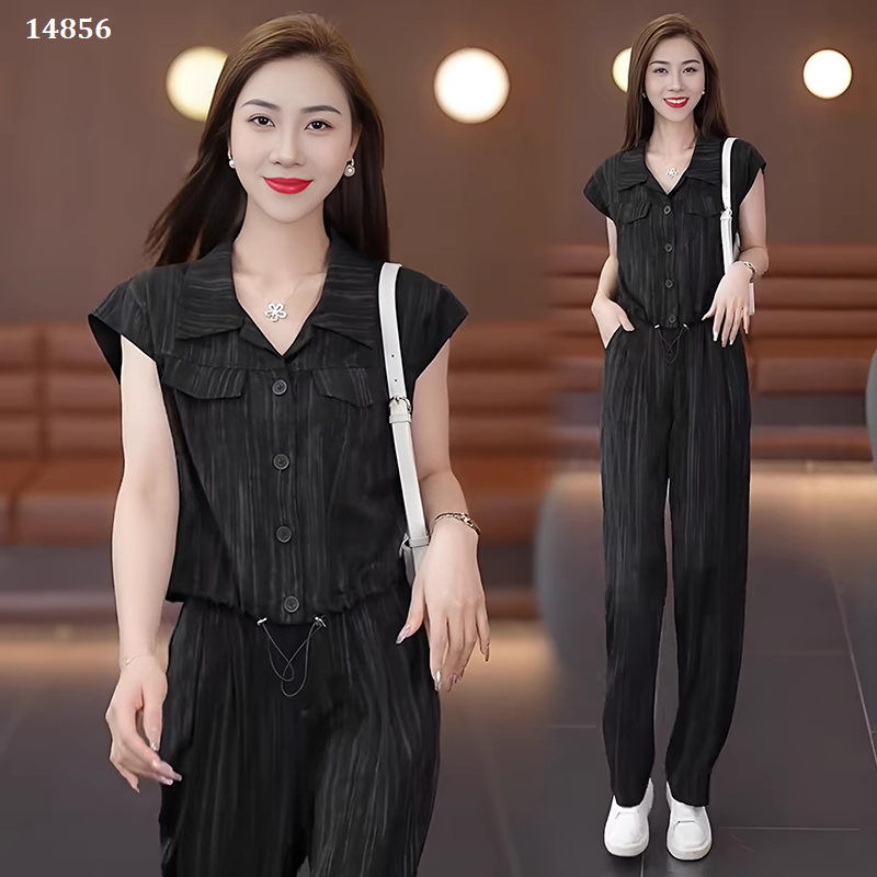 14856-Set bộ áo cổ bẻ  phối quần suông (lụa đũi)_thumbnail_1