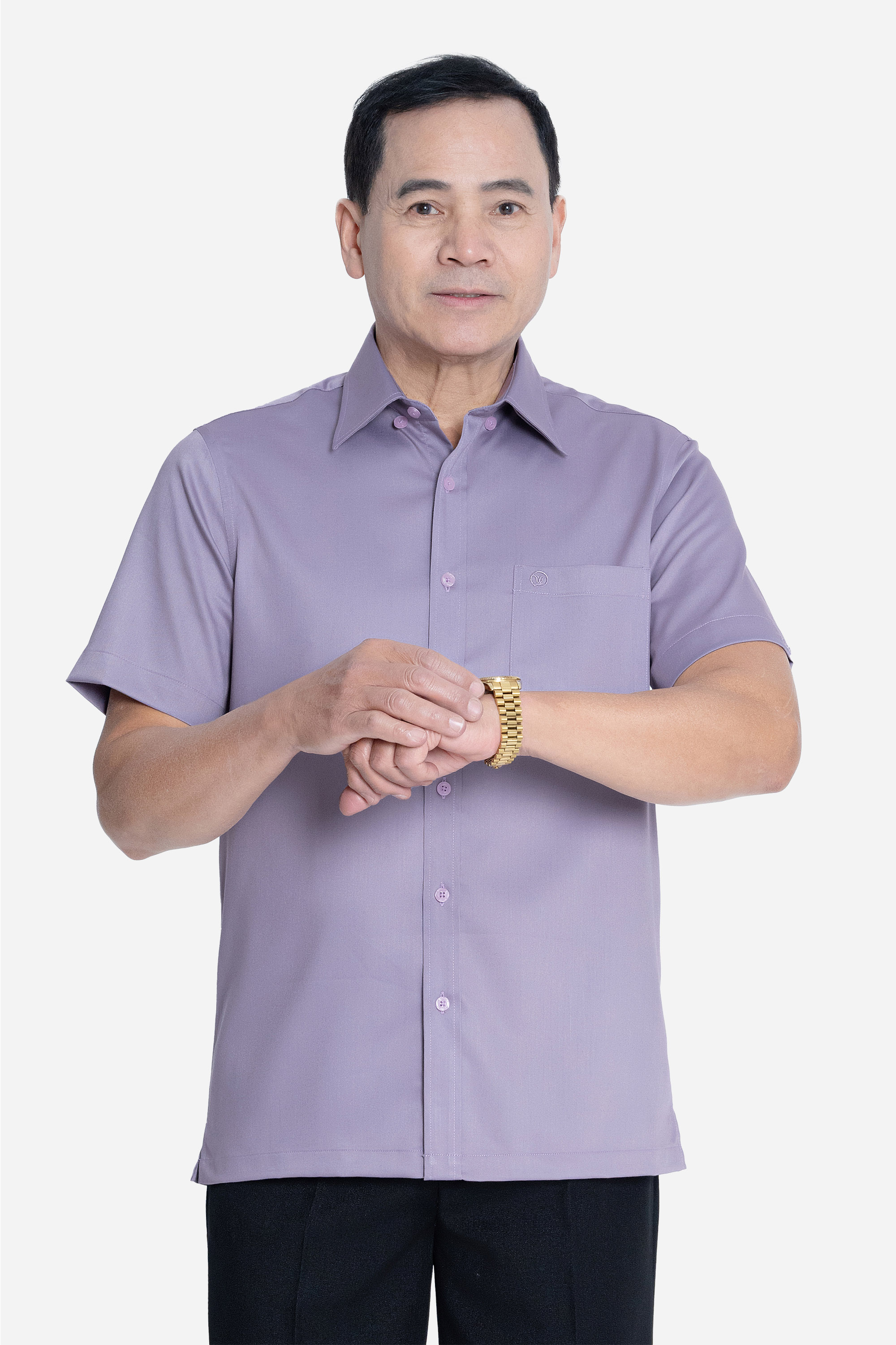 Sơ Mi Trơn Cộc Tay Nam Trung Niên ANCHI Chất Liệu Sợi Sồi Cao Cấp Màu Xanh_thumbnail_16