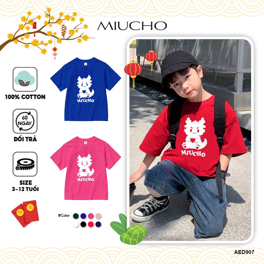 Áo thun tết đẹp cho bé gái bé trai form rộng thoáng mát AED907 Miucho Kid 100% vải cotton basic in mix_thumbnail_14
