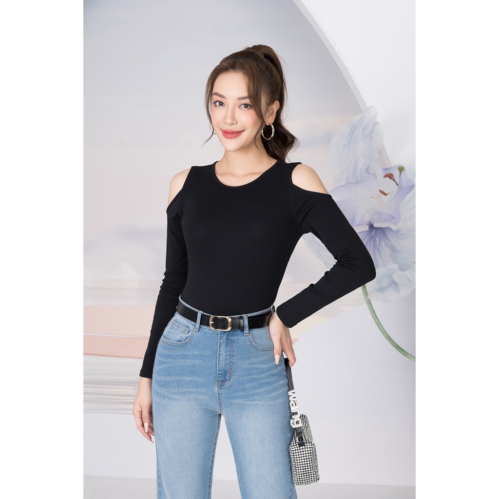 Áo thu đông nữ dài tay khoét vai - Áo thun nữ chất borip LOZA - LT902165