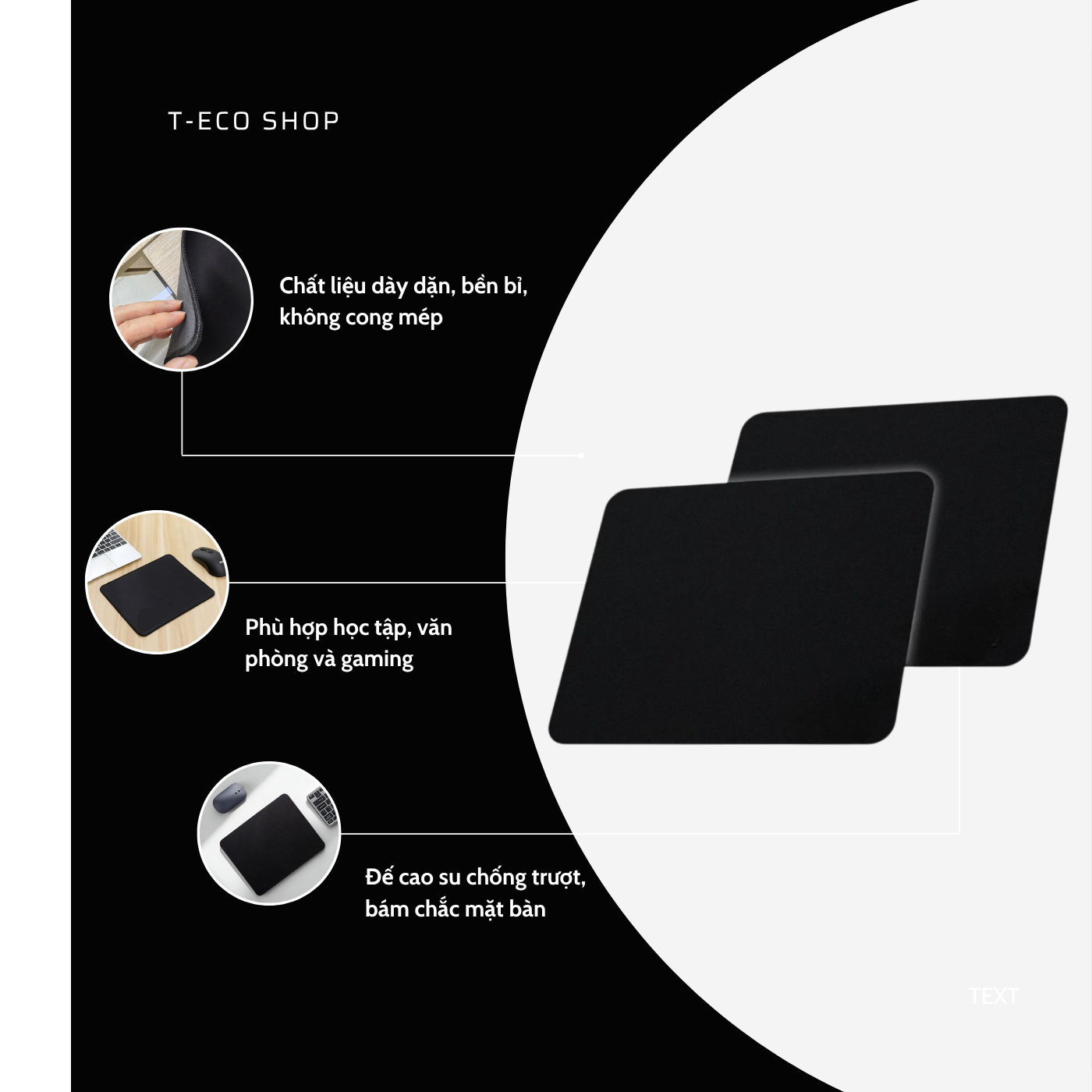 T-ECO SHOP | Lót Chuột Máy Tính Đen – Di Chuột Mượt, Chống Trượt, Mouse Pad Văn Phòng Gaming_thumbnail_4