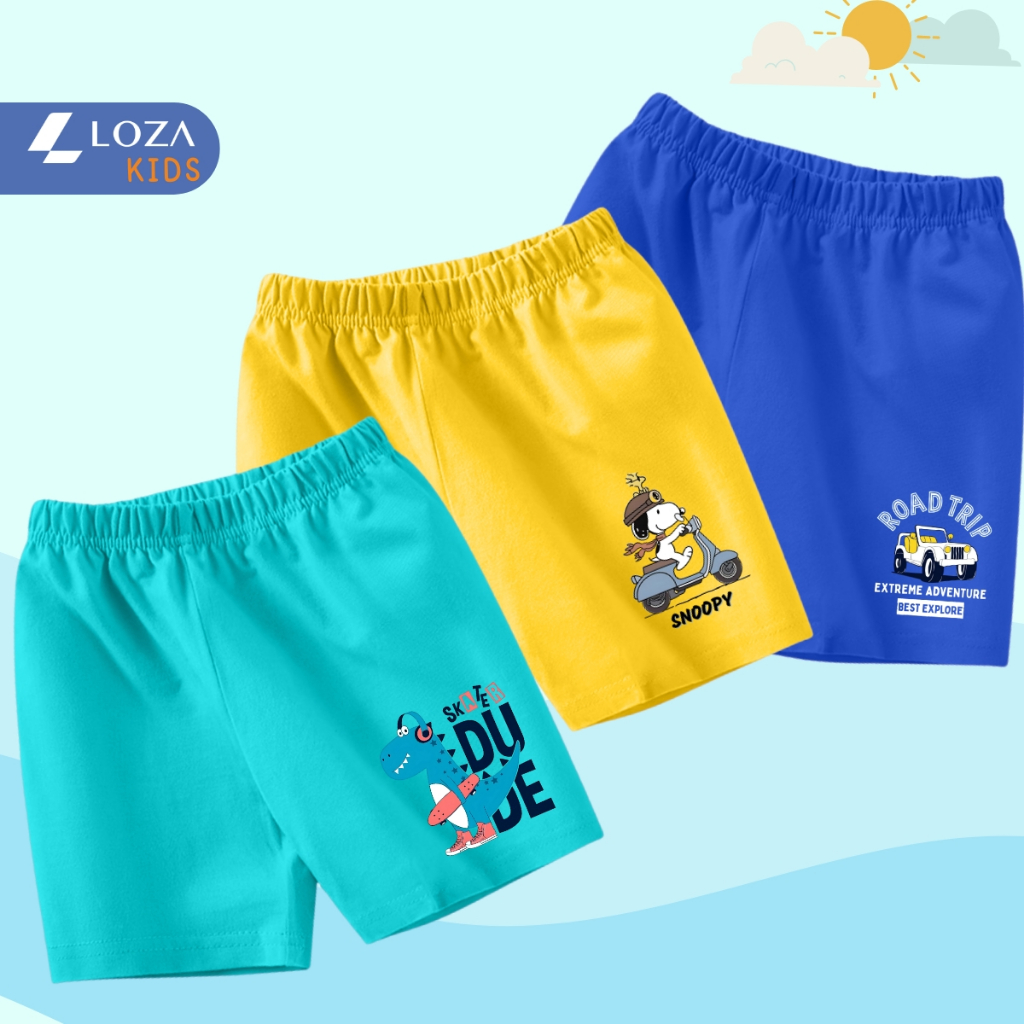 Quần đùi bé trai Snoopy, khủng long, ô tô hè 2025 - Quần đùi bé nam 15-40kg - Loza Kids QU002