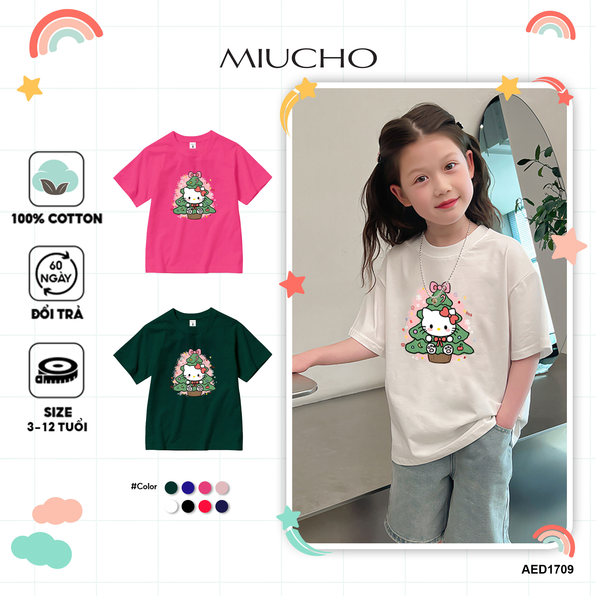 Áo thun bé gái giáng sinh noel from rộng chất vải cotton thoáng mát AED1709 Miucho Kid in artwork_thumbnail_1