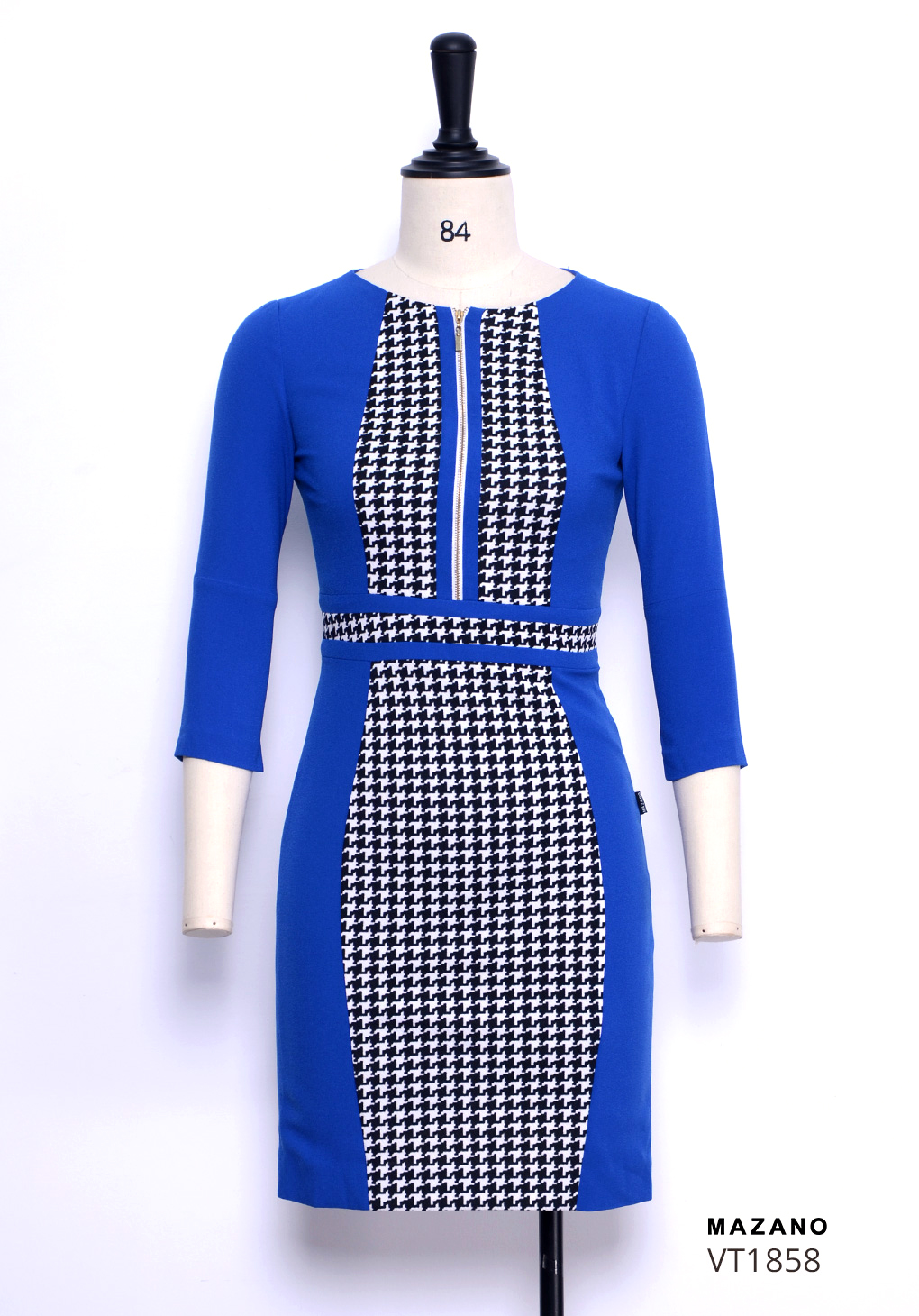 Đầm xanh phối họa tiết kẻ ca rô, kéo khóa trước_thumbnail_4