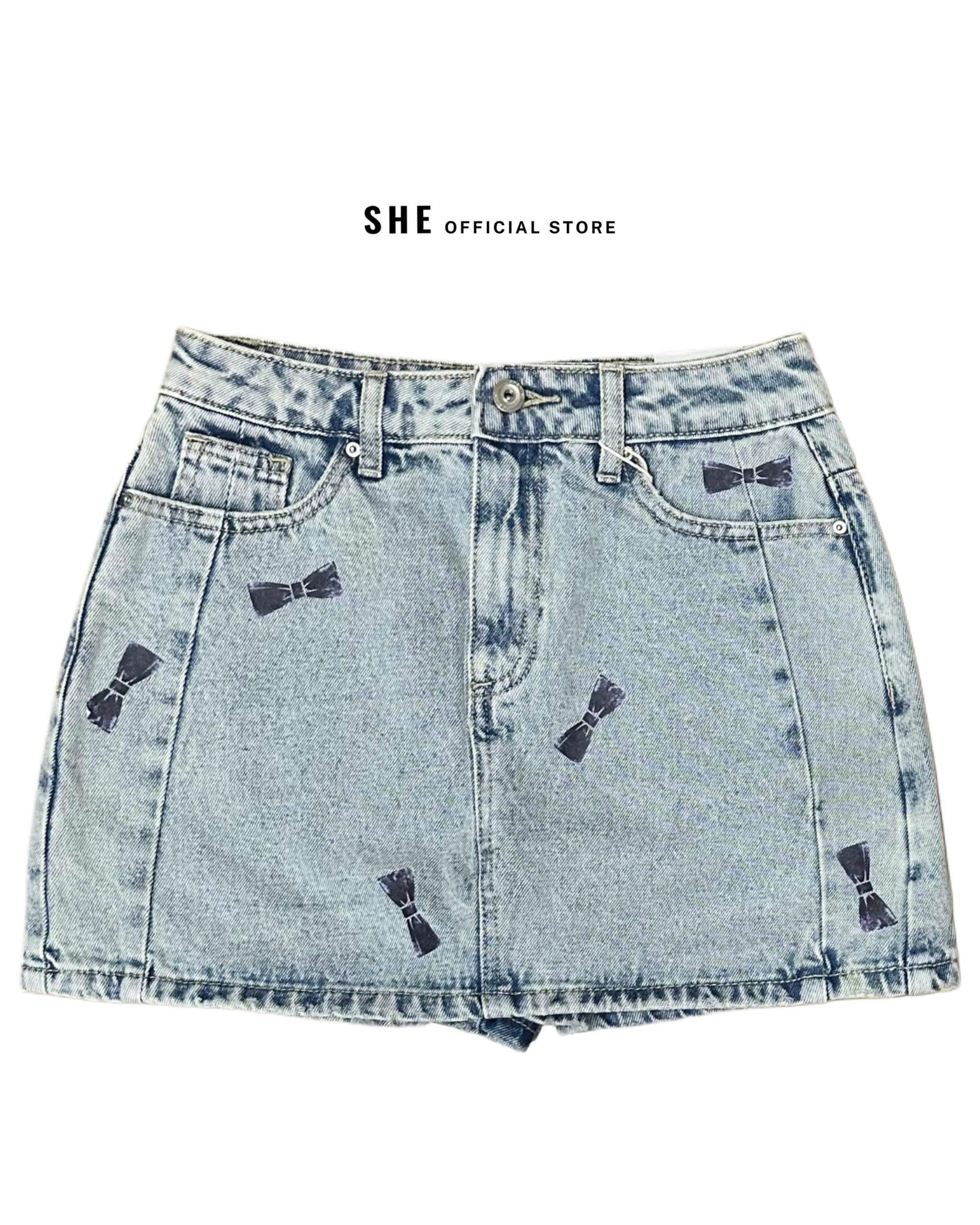 I093 CHÂN VÁY BB DENIM NƠ