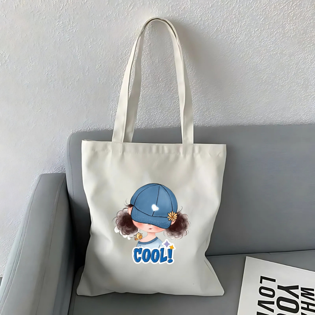 Túi tote vải canvas hình cô gái tóc xù có khóa kéo và ngăn phụ, đi học đi chơi - We Tee TOTE18_thumbnail_2