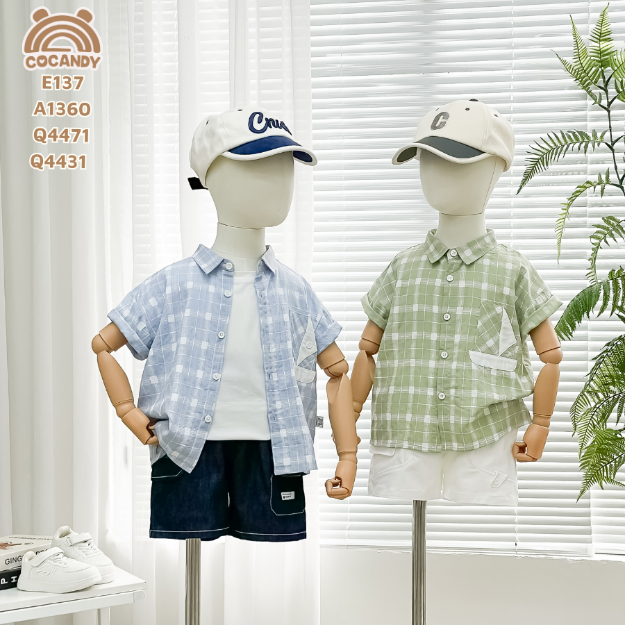 Áo cộc sơ mi caro XANH LÁ phối túi ngực kiểu_thumbnail_6