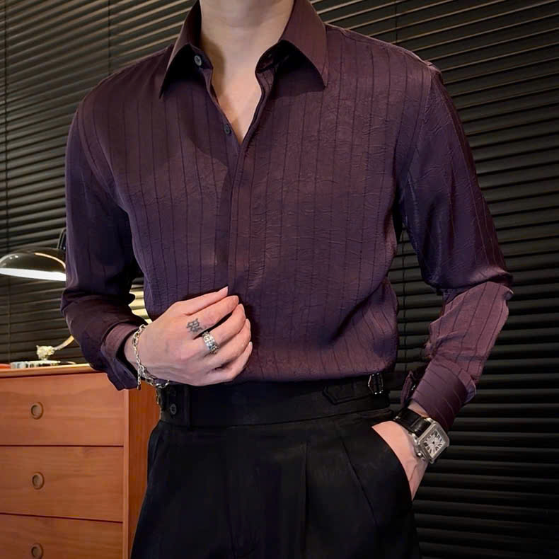 Sơ Mi Sọc Lụa Chìm Cổ Dấu Khuy_thumbnail_3