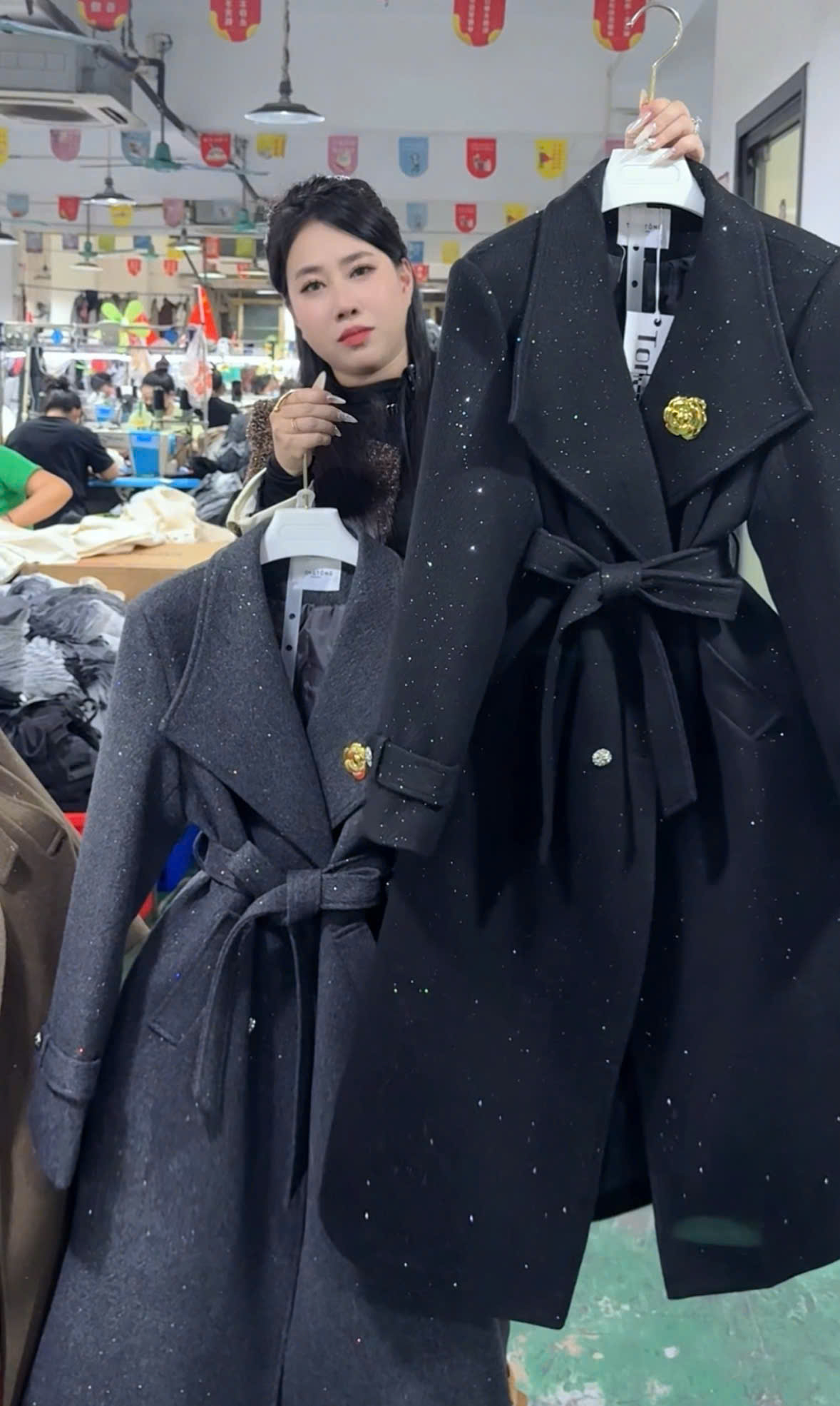 Áo mangto hoa trà dài - V24