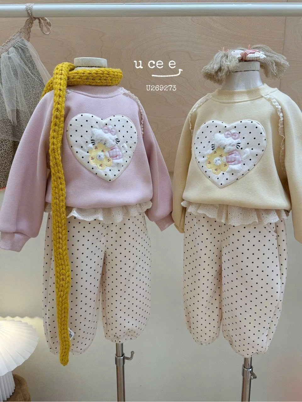 (S104) Set nỉ lót bông quần chấm bi màu hồng