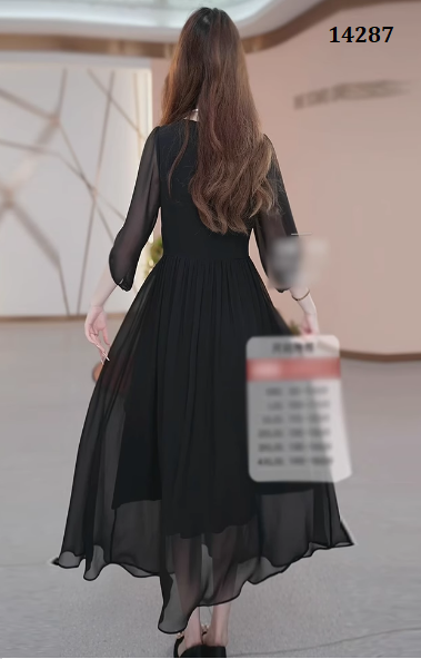 14287-Đầm ĐEN  dự tiệc kết hoa eo (voan,lót)_thumbnail_2