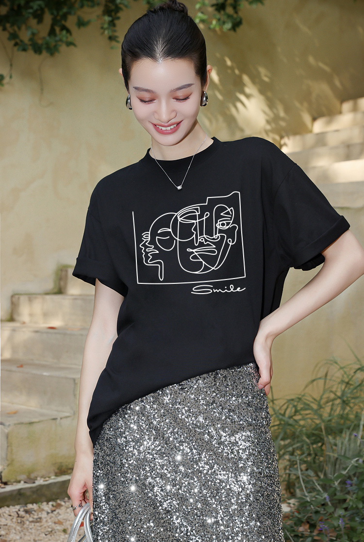 Áo thun nữ form vừa regular tôn dáng ARD1519 Miucho Chic chất vải cotton co giãn tay ngắn in artwork_thumbnail_6