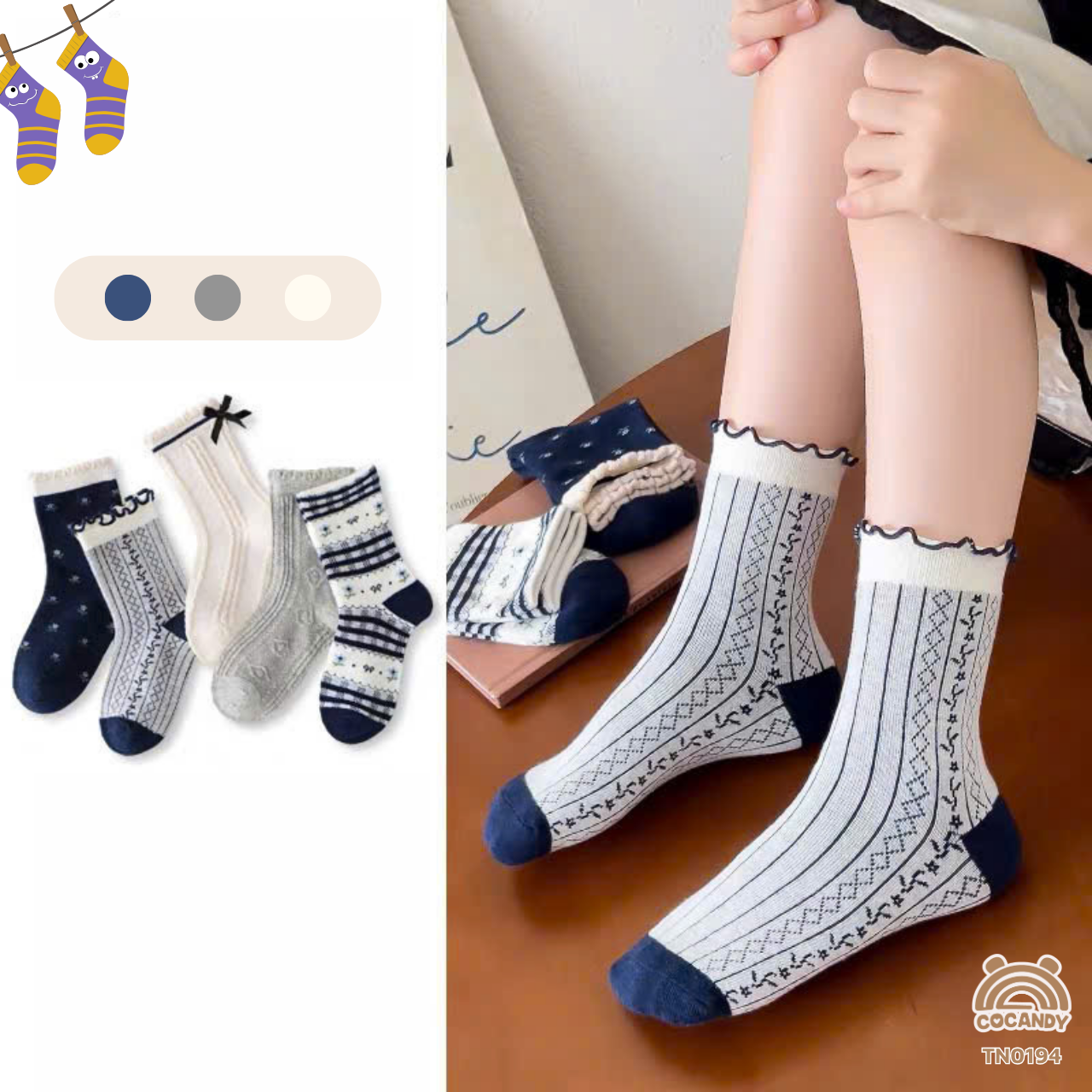 Set 5 đôi tất XÁM phối BE