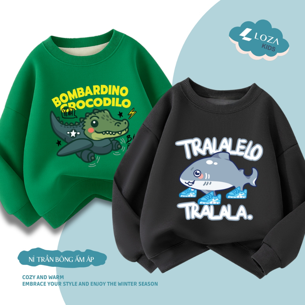 Áo sweater bé trai BST Brainrot, Tung Tung Sahur  - Áo nỉ trẻ em cổ tròn size từ 15-40kg  Loza Kids IN011_thumbnail_3