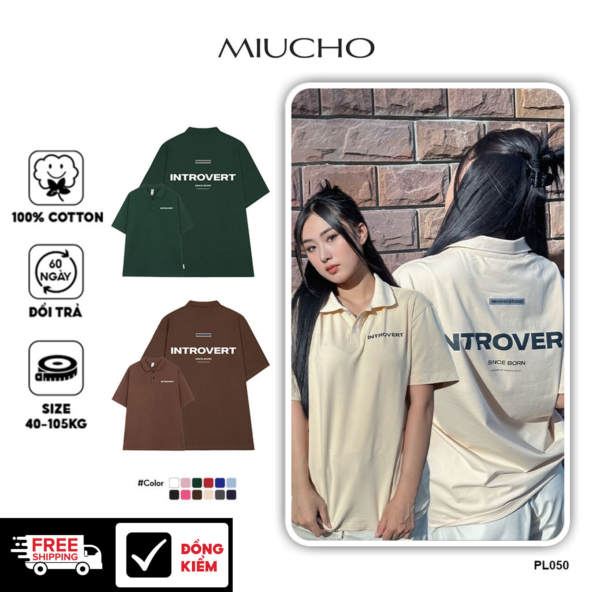 Áo polo unisex form rộng PL050 Miucho chất vải cotton in basic_thumbnail_1