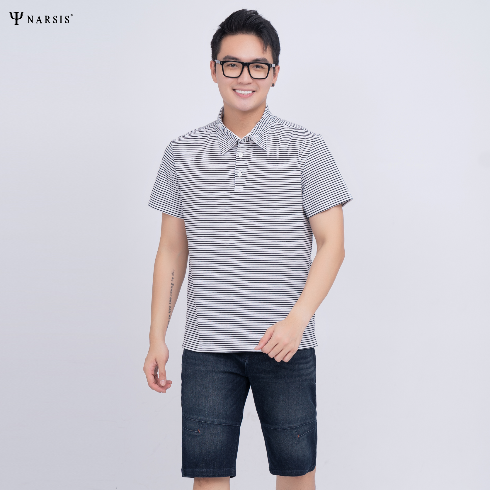 ÁO POLO NAM COTTON KẺ NHÍ TRẮNG ĐEN D23021 NARSIS CHẤT LIỆU THOÁNG MÁT, DỄ CHỊU, THOẢI MÁI CẢ NGÀ...