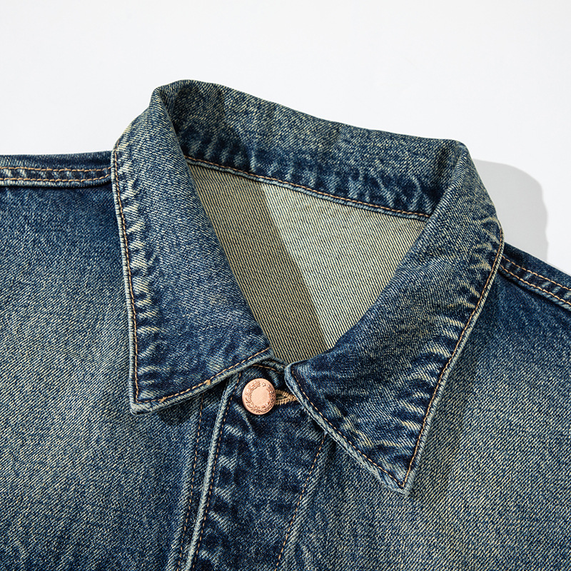 áo khoác denim nam kiểu Mỹ cổ điển được giặt bằng tre ngang và dọc màu vàng bùn, hợp thời trang_thumbnail_2