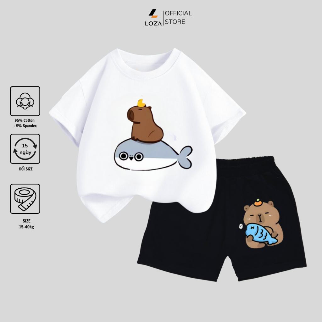 Bộ đồ bé trai in hình Capybara cưỡi cá heo - Loza Kids SB107