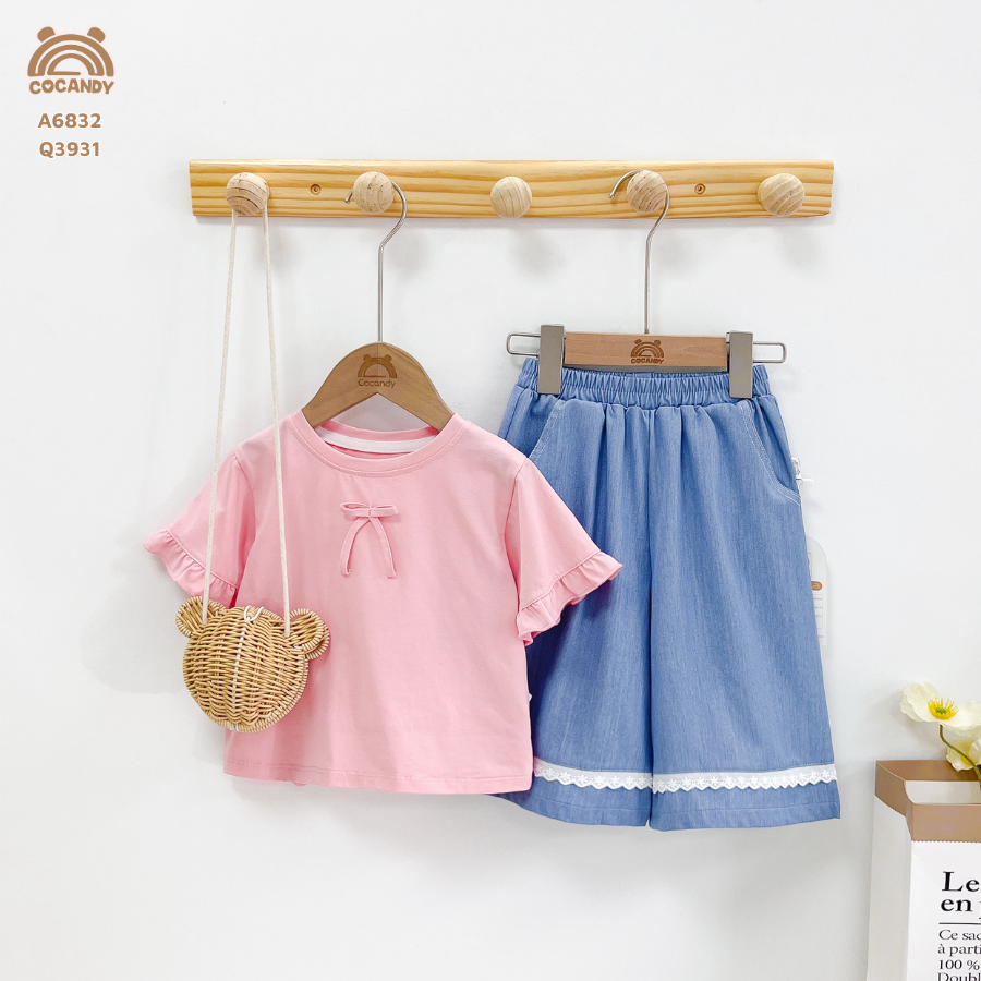 Áo cộc HỒNG tay bèo có nơ