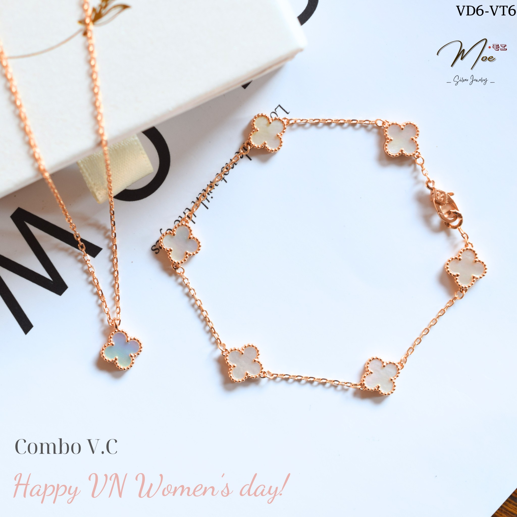 VD6 - VCA Dây chuyền phớt 9mm xi vàng hồng