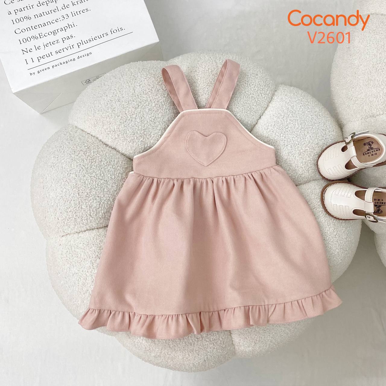 Váy yếm nhung HỒNG ngực trái tim