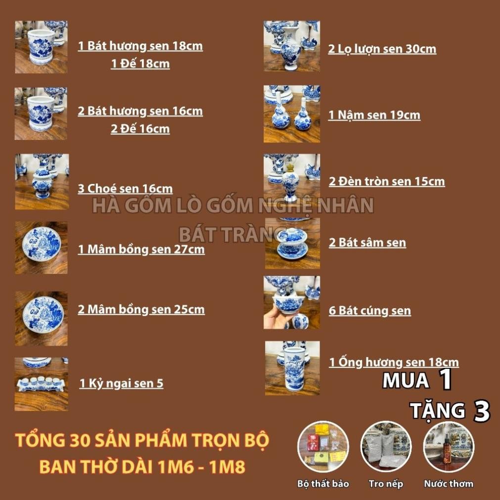 HG268 Đồ Thờ Cúng Bộ 30 món ban thờ 1M6 - 1M8 men trắng nghệ nhân Bát Tràng chế tác TẶNG Thất Bảo, Tro Nếp_thumbnail_1