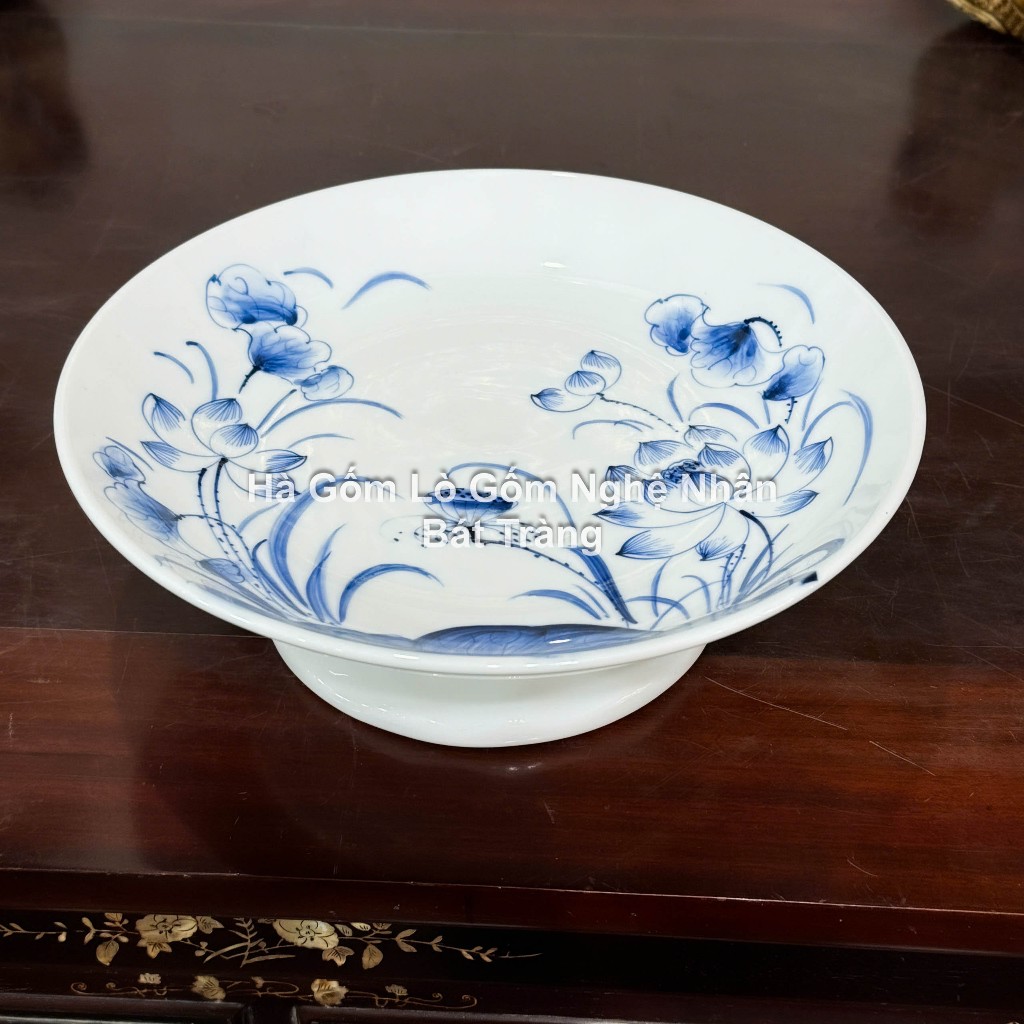 Mâm Bồng Sen, Rồng Đĩa Đựng Trầu Cau Thờ Cúng nhiều cỡ Bát Tràng ( MEN SEN CHÀM )_thumbnail_3