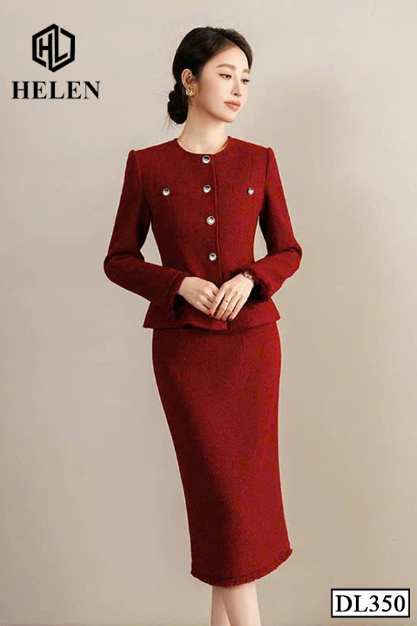 Đầm ôm peplum dạ đỏ giả set tay dài DL350_thumbnail_2