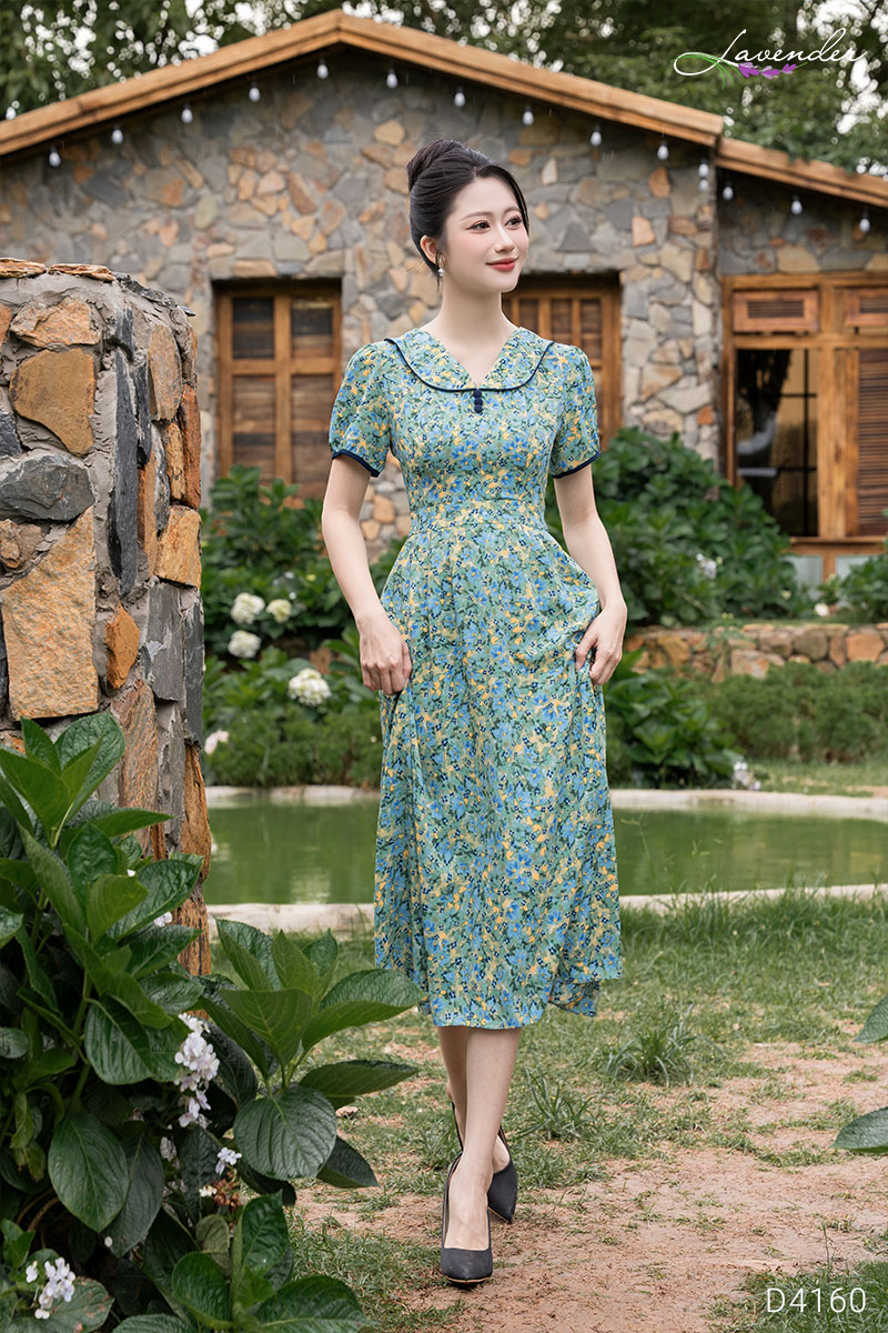 Đầm hoa xanh cổ bèo dáng xèo lụa mịn D4160_thumbnail_6