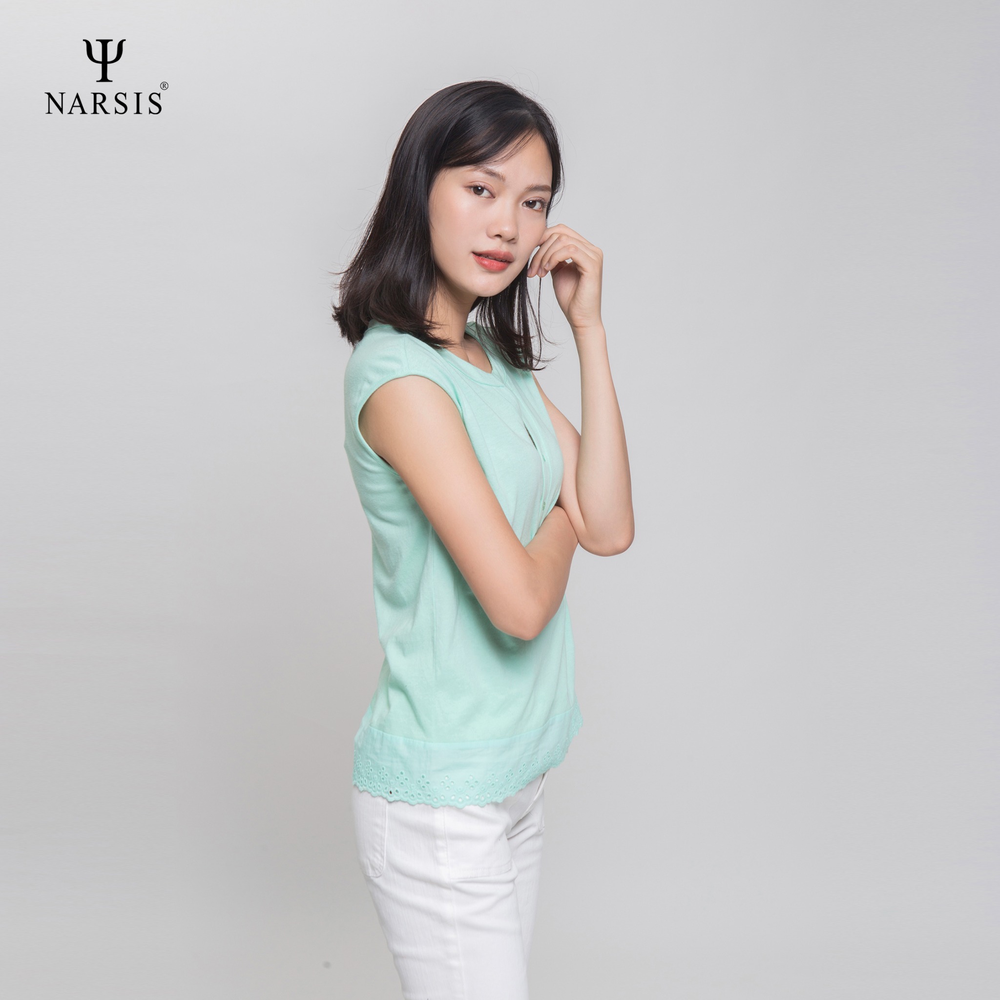 ÁO KIỂU NỮ L6108 NARSIS CHẤT LIỆU THOÁNG MÁT, DỄ CHỊU, THOẢI MÁI CẢ NGÀY, DỄ VẬN ĐỘNG_thumbnail_2