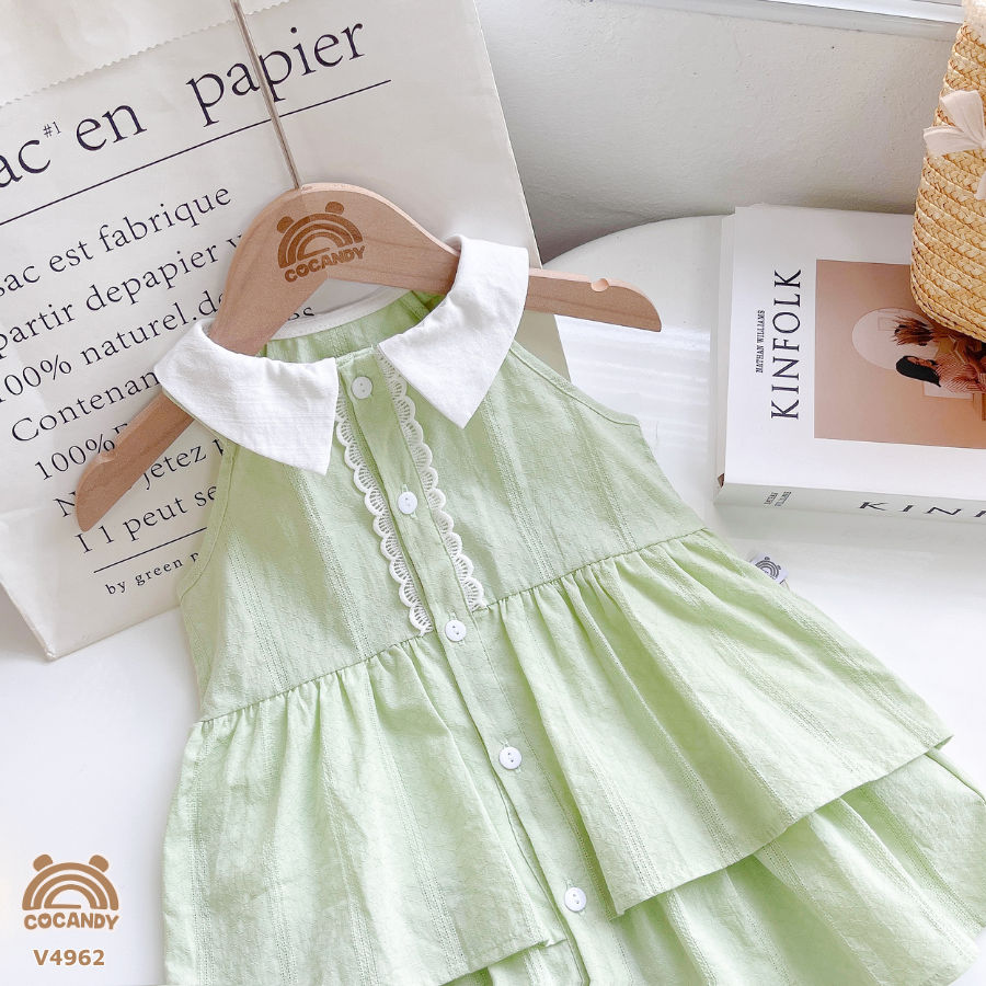 Váy cộc XANH CỐM sát nách cổ bẻ 2 tầng_thumbnail_2