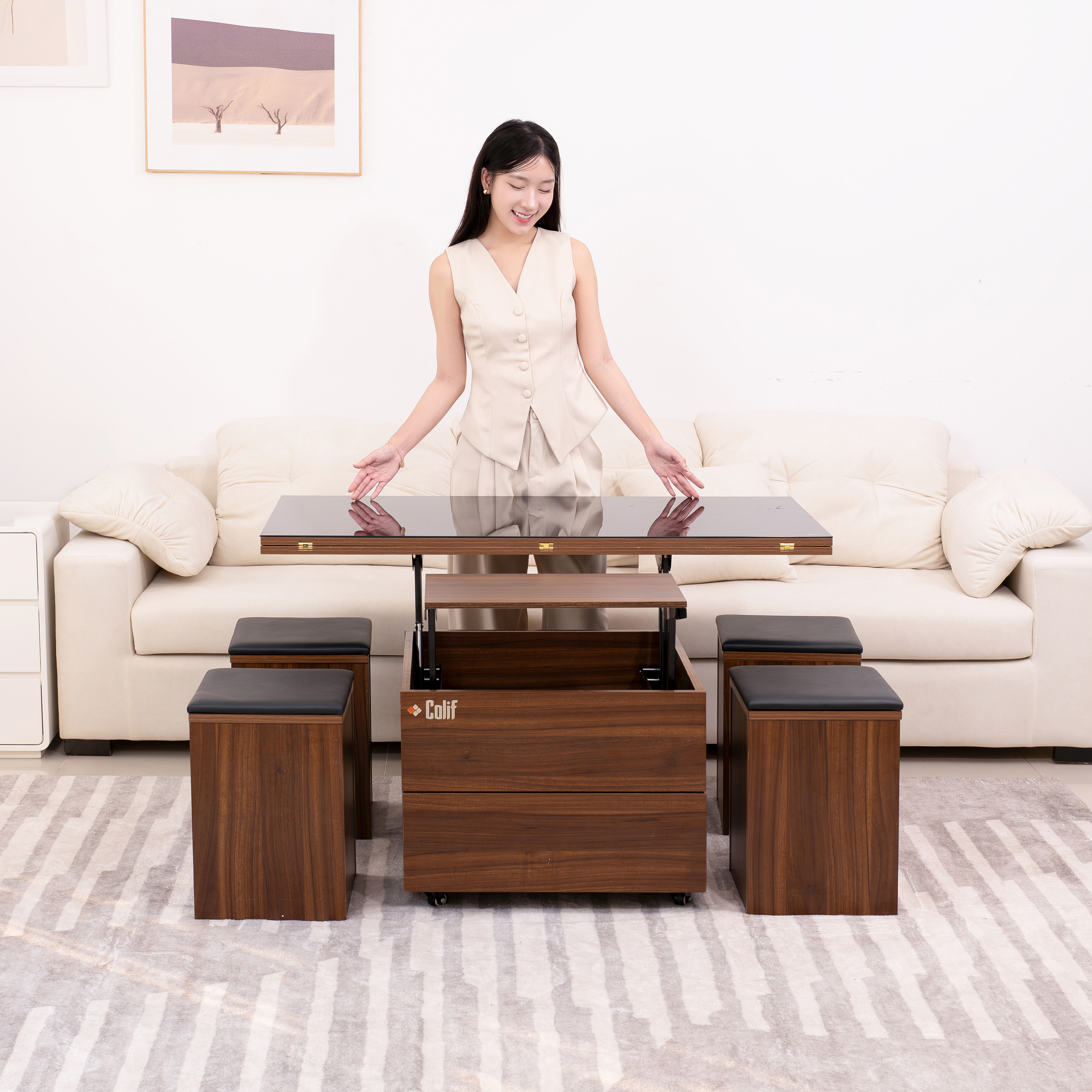 Tổng hợp bàn ăn thông minh gấp gọn kết hợp ghế đa năng