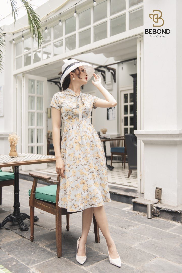 Đầm xòe nơ cổ hoa xanh- BALLY DRESS_thumbnail_1