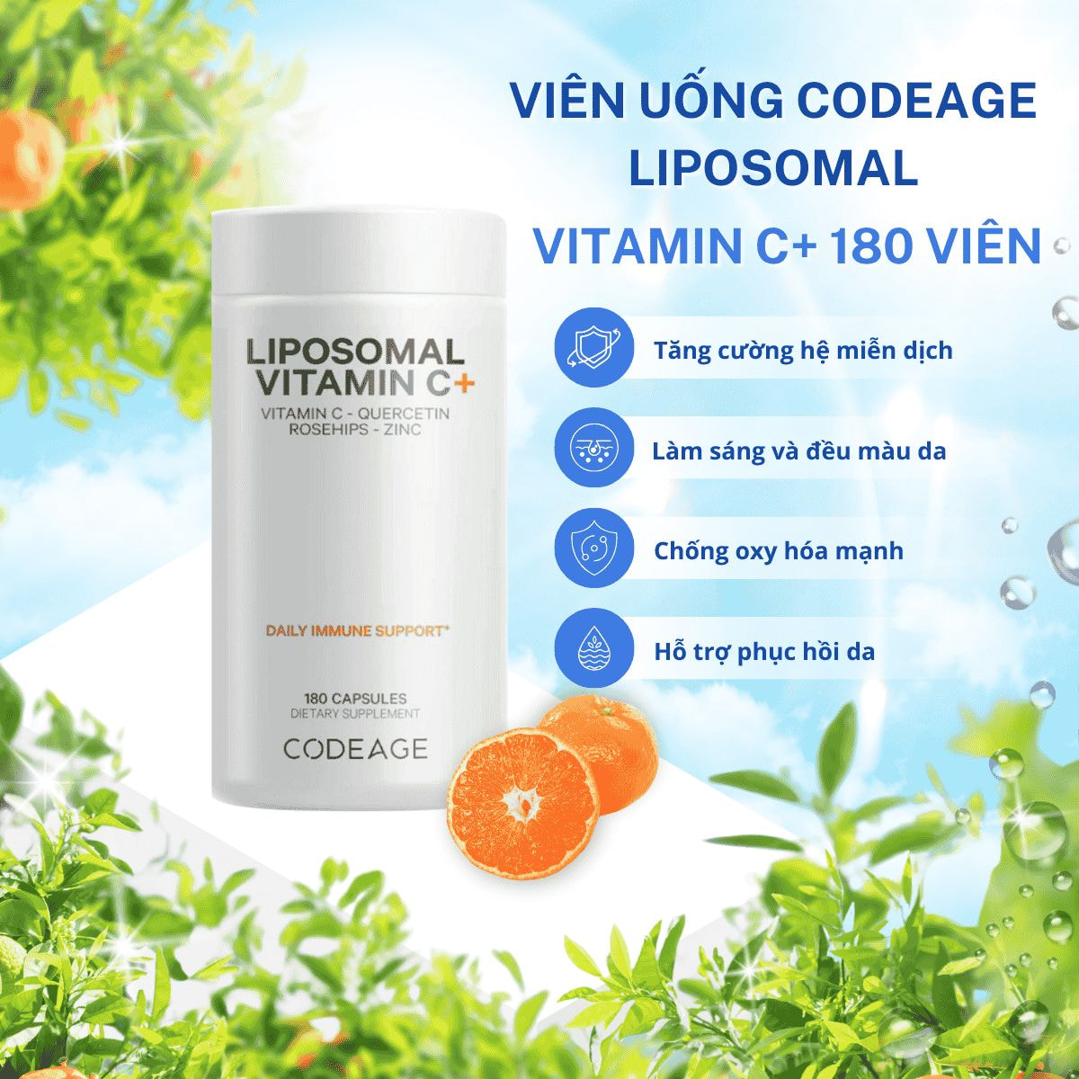 Thành phần Viên Uống Codeage Liposomal Vitamin C+ 180 viên – Tăng Đề Kháng, Làm Sáng Da