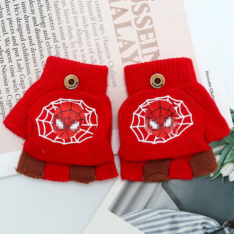 Găng Tay Len Trẻ Em Hở Ngón Có Bao Che Ngón Tay, Hoạt Hình Nhện, Giữ Ấm Mùa Đông Cho Bé Trai Bé Gái 332TL_thumbnail_2