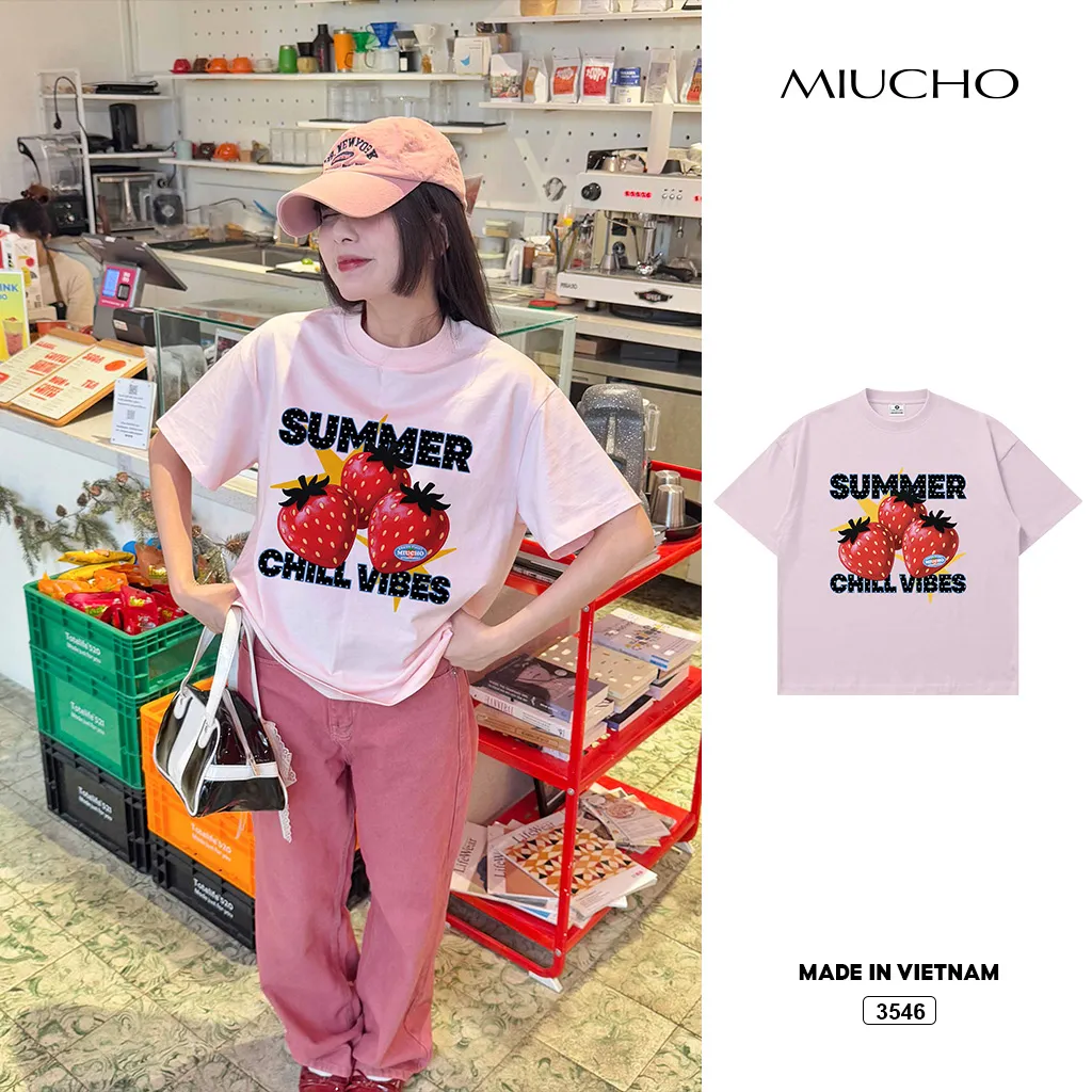 Áo thun boxy nam nữ Dâu Tây Miucho 3546