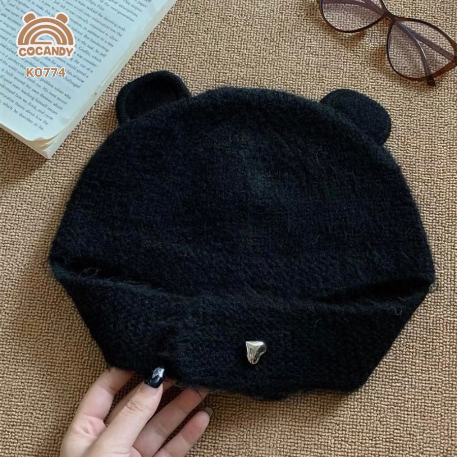 Mũ nhập len ĐEN tai gấu
