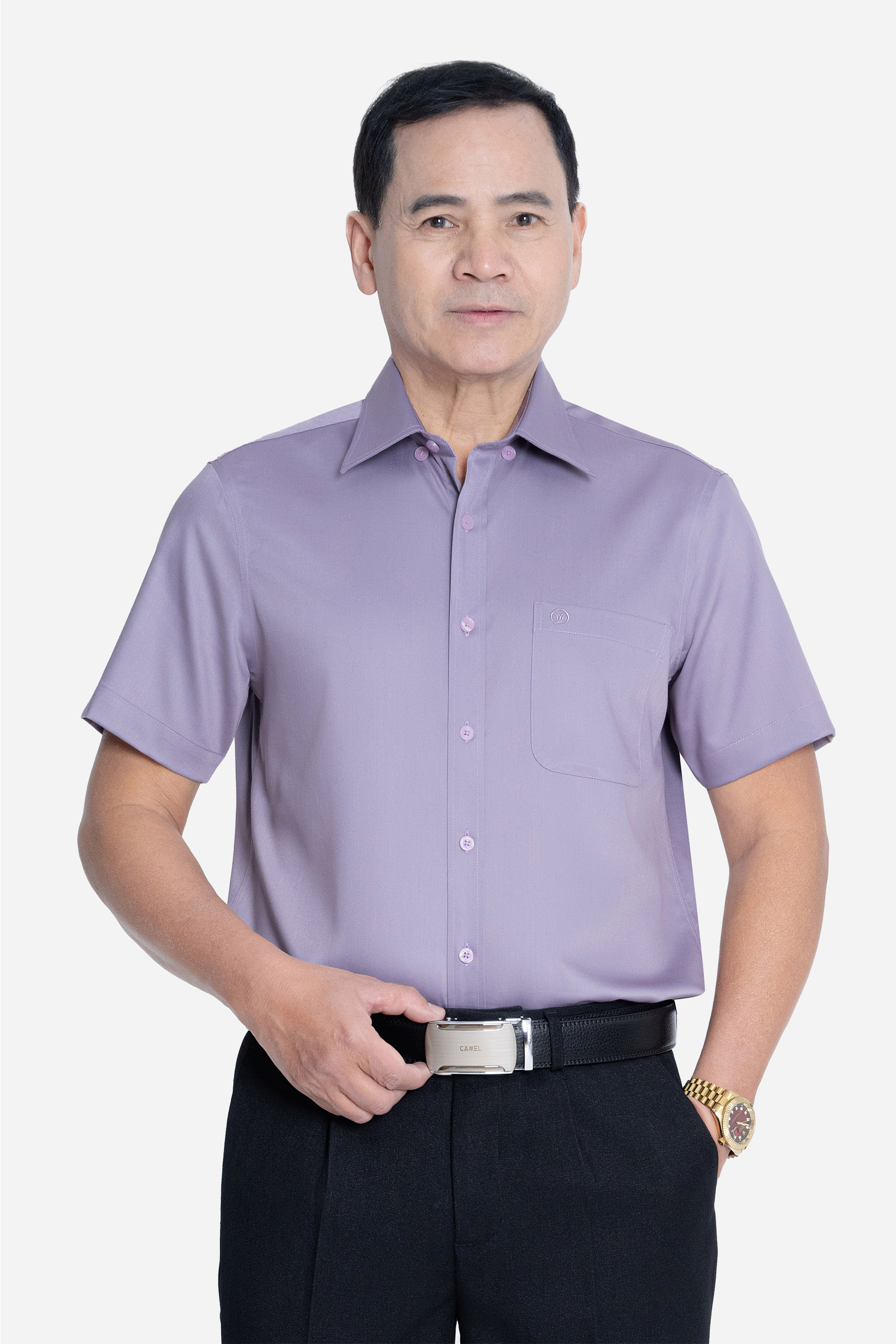Sơ Mi Trơn Cộc Tay Nam Trung Niên ANCHI Chất Liệu Sợi Sồi Cao Cấp Màu Xanh_thumbnail_17