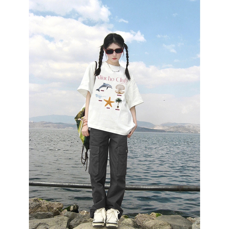 Áo thun đi biển form rộng mùa hè unisex ATD1053 Miucho tay lỡ cổ tròn in mix_thumbnail_4